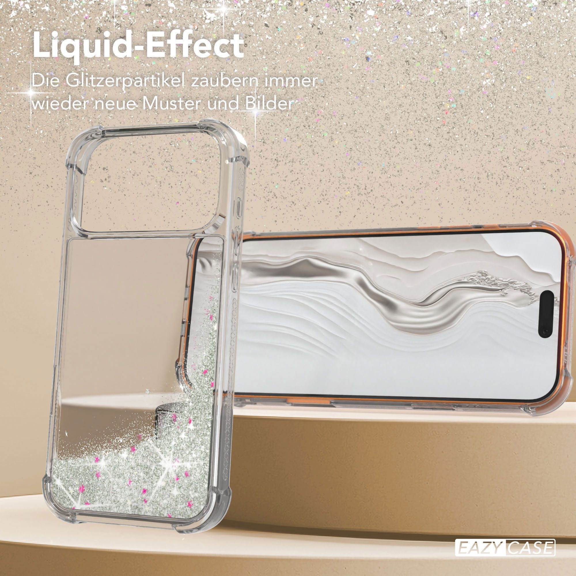 EAZY CASE Handyhülle Liquid Glittery Case für Apple iPhone 17 Pro Max 6,9 Zoll, Kratzfeste Silikonhülle stoßfestes Back Cover Phone Case Etui Silber – Bild 4 von 5