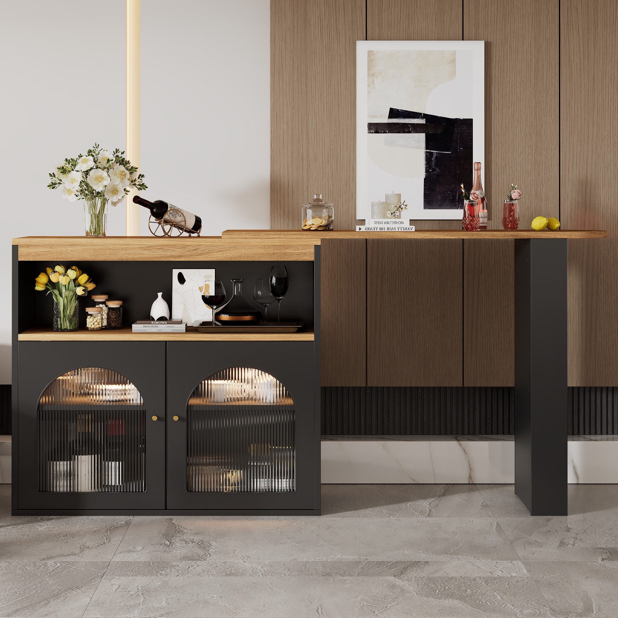i@home Bartisch ausziehbar Stehtisch Bistrotisch drehbar Sideboard 138-193X39X105CM (138-193X39X105CM, Bis 50 kg belastbar, 1x Bartisch), Ausziehbarer Esstisch  – Bild 5 von 5