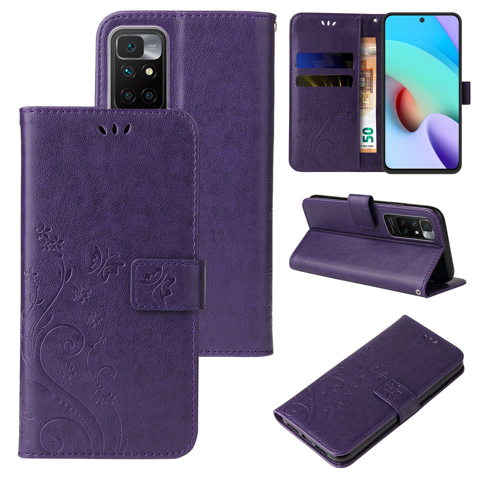 Tec-Expert Handyhülle Cover Tasche Hülle für Xiaomi Redmi 10 6,5 Zoll, Klapphülle Case mit Kartenfach Fliphülle aufstellbar, Motiv Blumen