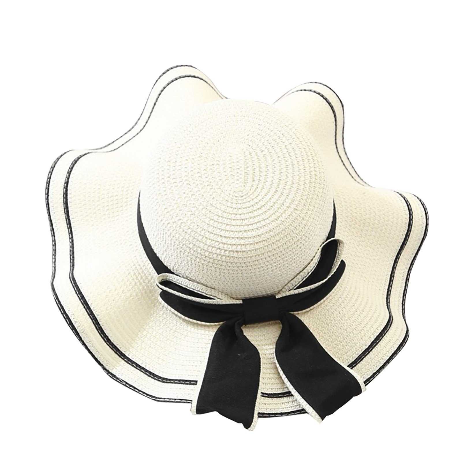 Blusmart Sonnenhut Einfacher Damen-Strohhut Mit Schleifendekor, Faltbar, Breite Krempe milchig weiß
