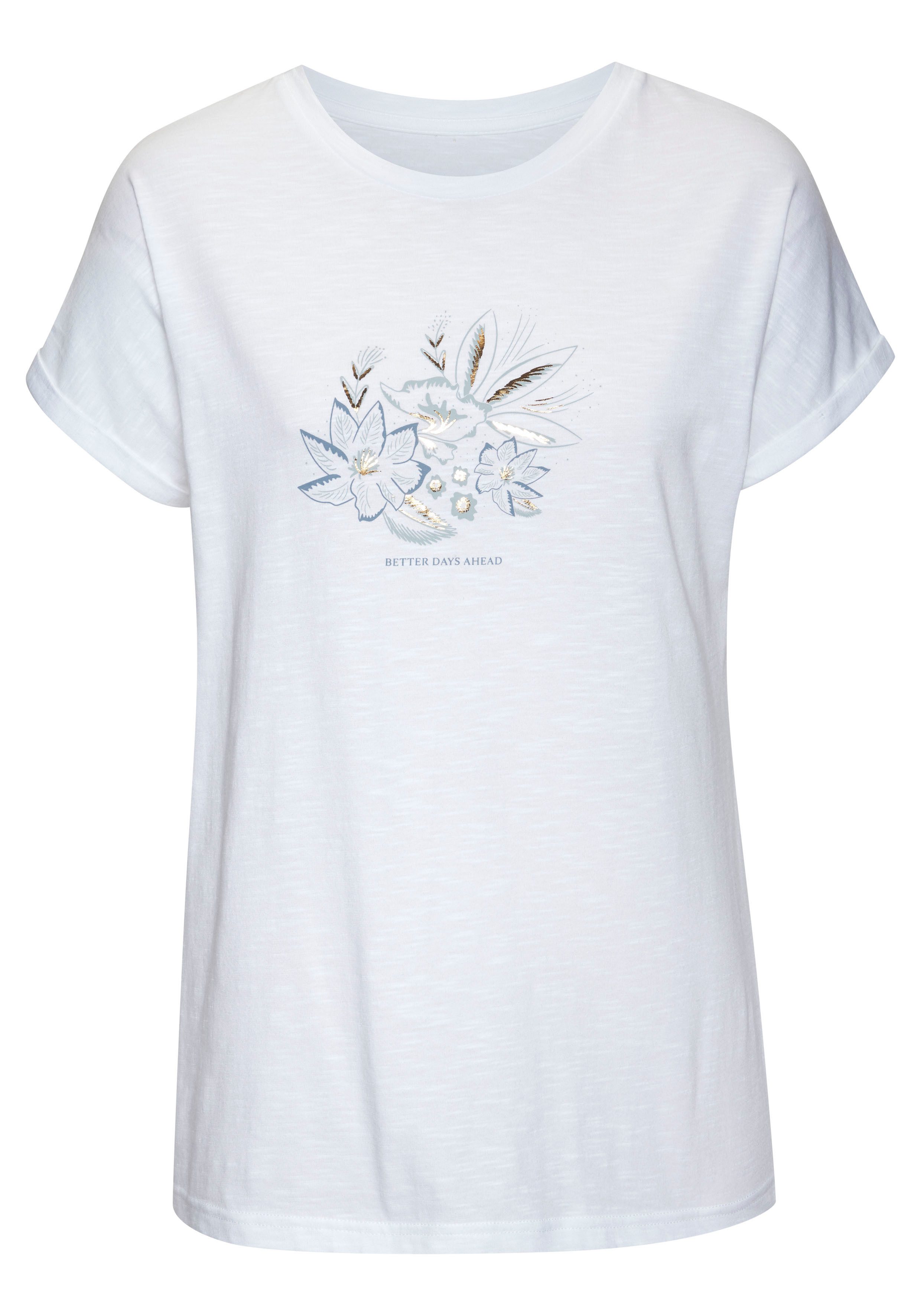Vivance T-Shirt "mit goldenfarben schimmerndem Folienprint", aus weicher Ba günstig online kaufen