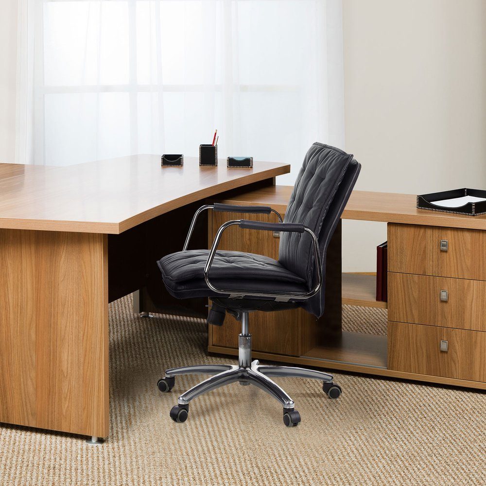 hjh OFFICE Chefsessel Profi Chefsessel ergonomisch Drehstuhl VILLA Schwarz Armlehnen, Leder mit 10 Bürostuhl