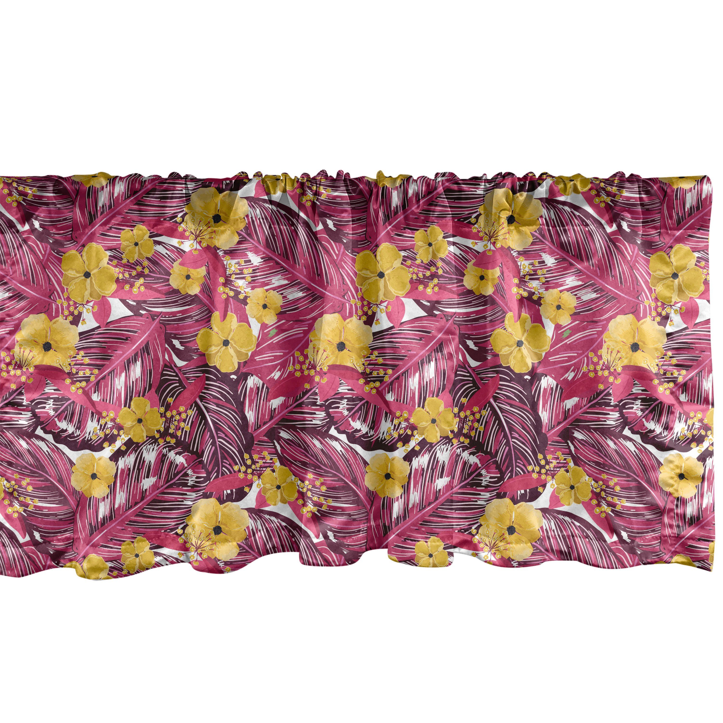 Scheibengardine Vorhang Volant für Küche Schlafzimmer Dekor mit Stangentasche, Abakuhaus, Microfaser, Hibiskus Sommer-Dschungel-Blüten