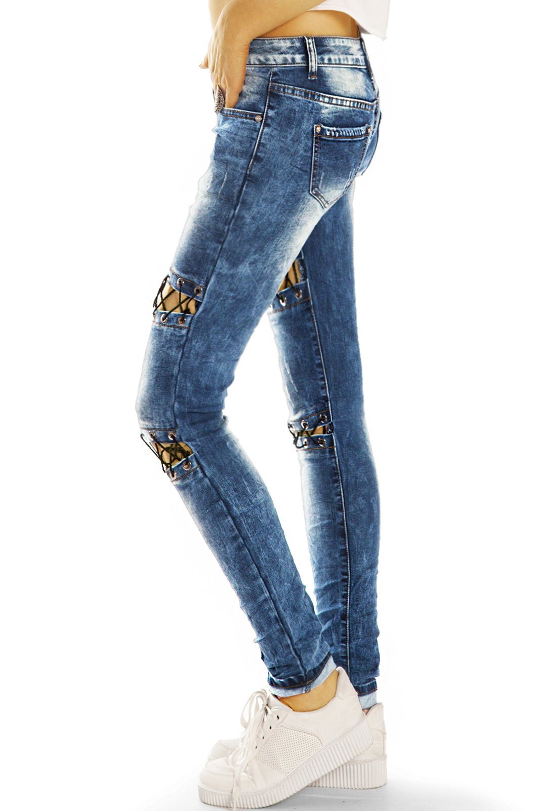 Rise, Hüftjeans Low-rise-Jeans j31p Design Low be - Stretch-Anteil, Hose Details mit styled auffällige - Damen 5-Pocket-Style