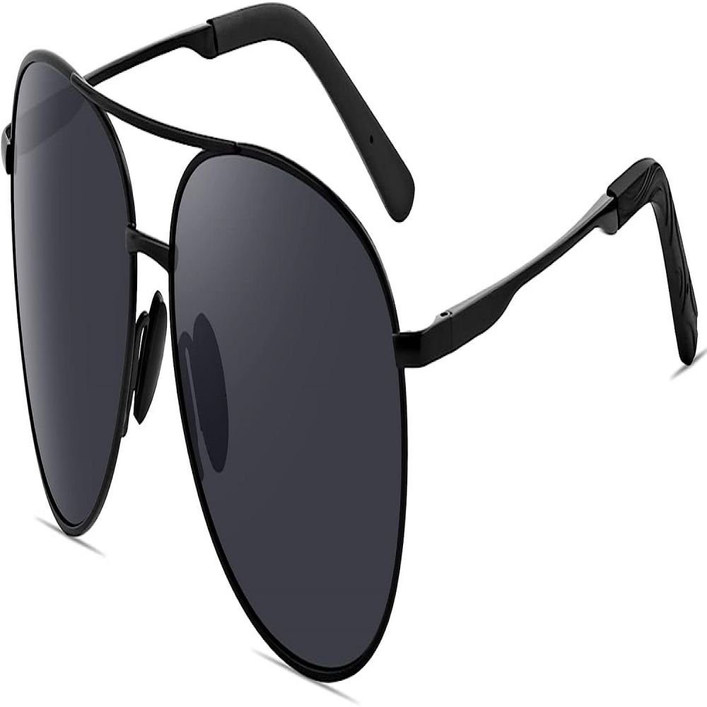 Jormftte Sonnenbrille Retro Pilotenbrille Polarisierte Sonnenbrille für Herren Damen UV400 Schwarz