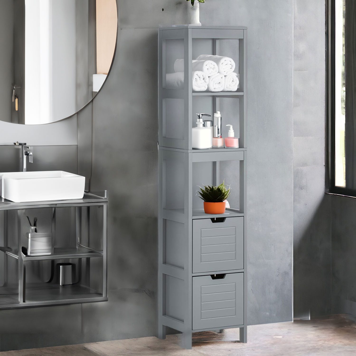 osoltus Badregal osoltus Badschrank Hochschrank Badregal Hampton 144cm GRAU günstig online kaufen