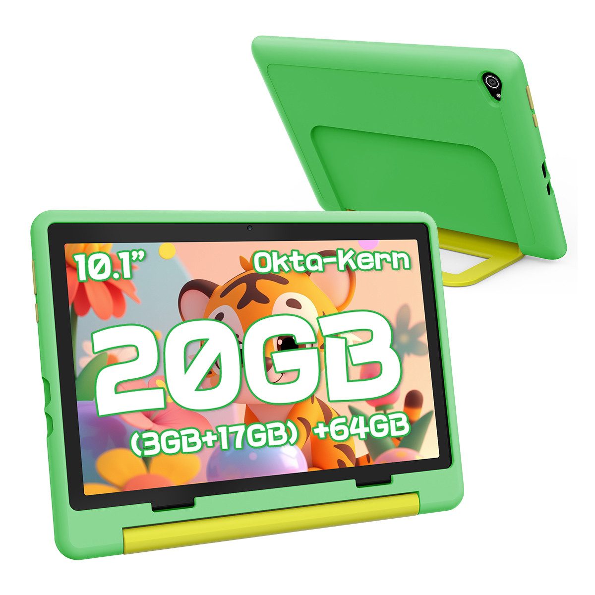 BUFO Android 15 10-Zoll, 20(3+17) GB RAM + 64 GB ROM (TF Expand 1TB) Kinder Tablet (10", 64 GB, Android 15, WiFi 6, Android 15, Elterliche Kontrolle, HD IPS 1280x800, 5000mAh)