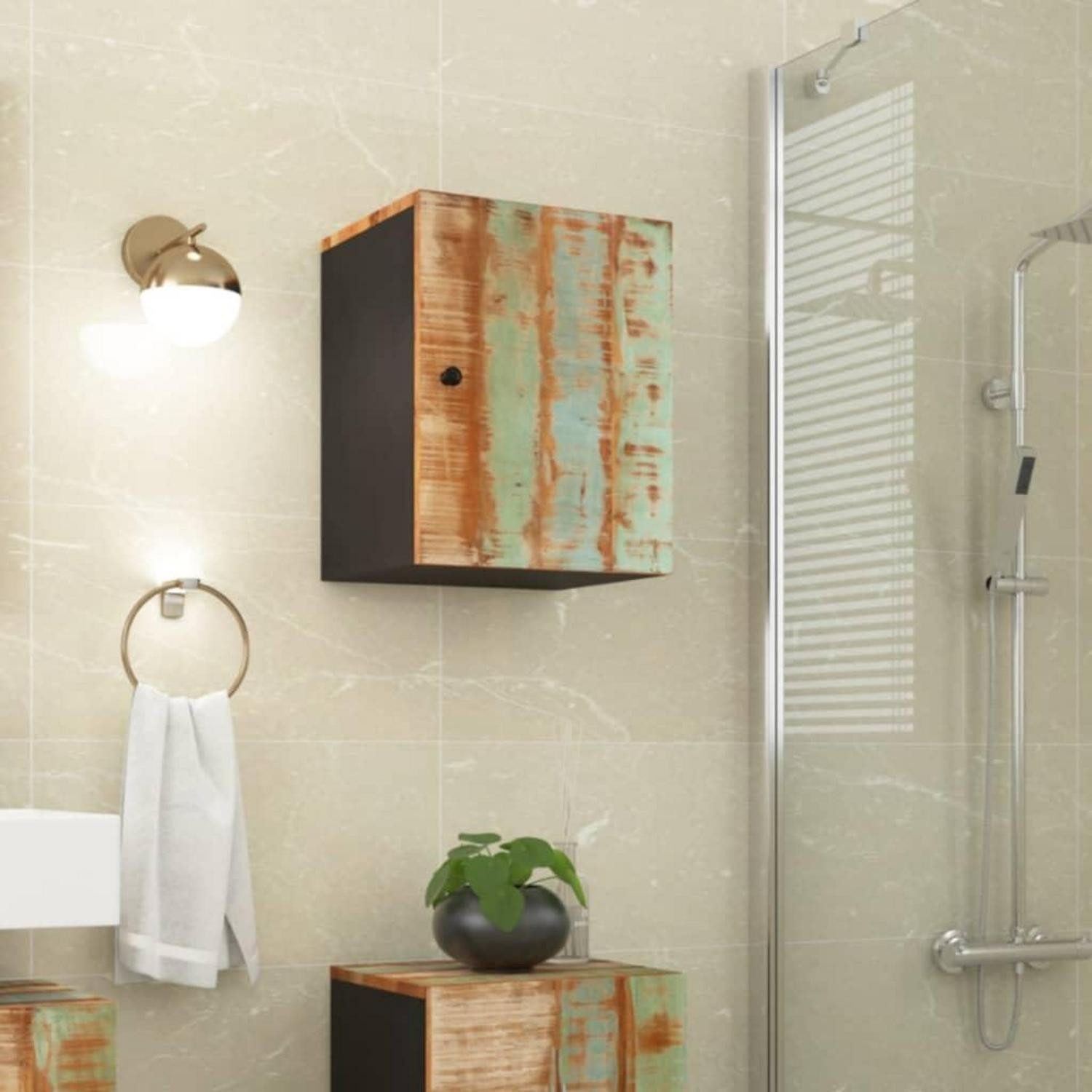 LuxusKollektion Badezimmerspiegelschrank Bad-Wandschrank Altholz 38x33x48 cm Mehrfarbig (1-St)