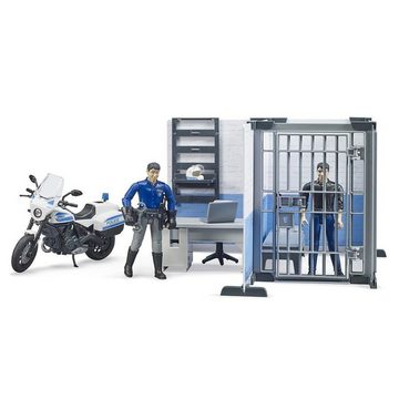 Bruder® Spielwelt 62732 - bworld Polizeistation mit Polizeimotorrad, Maßstab 1:16, Spielfigur Polizist, Gefängiszelle