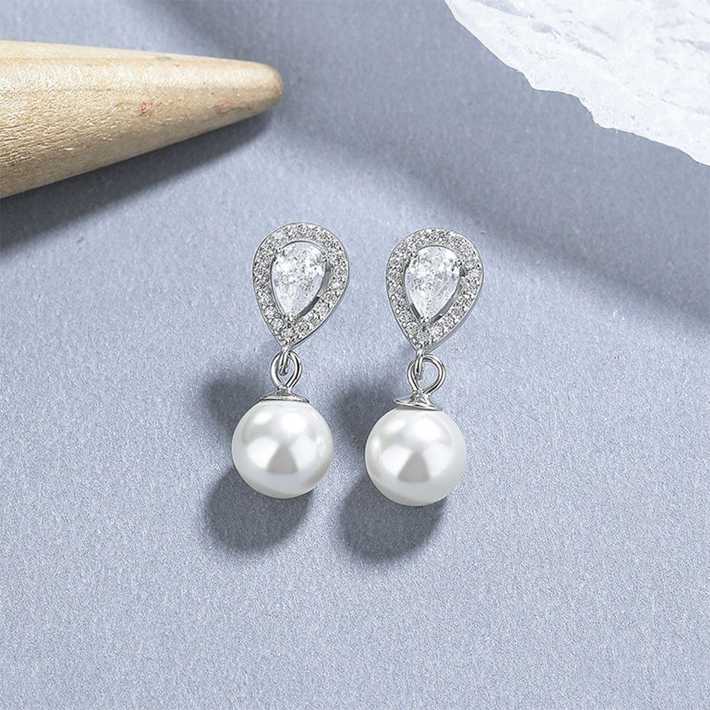 Silber), geformte Paar , inkl Full (S925 und Geschenktasche Tropfen Pearl Invanter Diamond Frauen für Modische Weihnachtsgeschenke Ohrringe Ohrhänger elegante