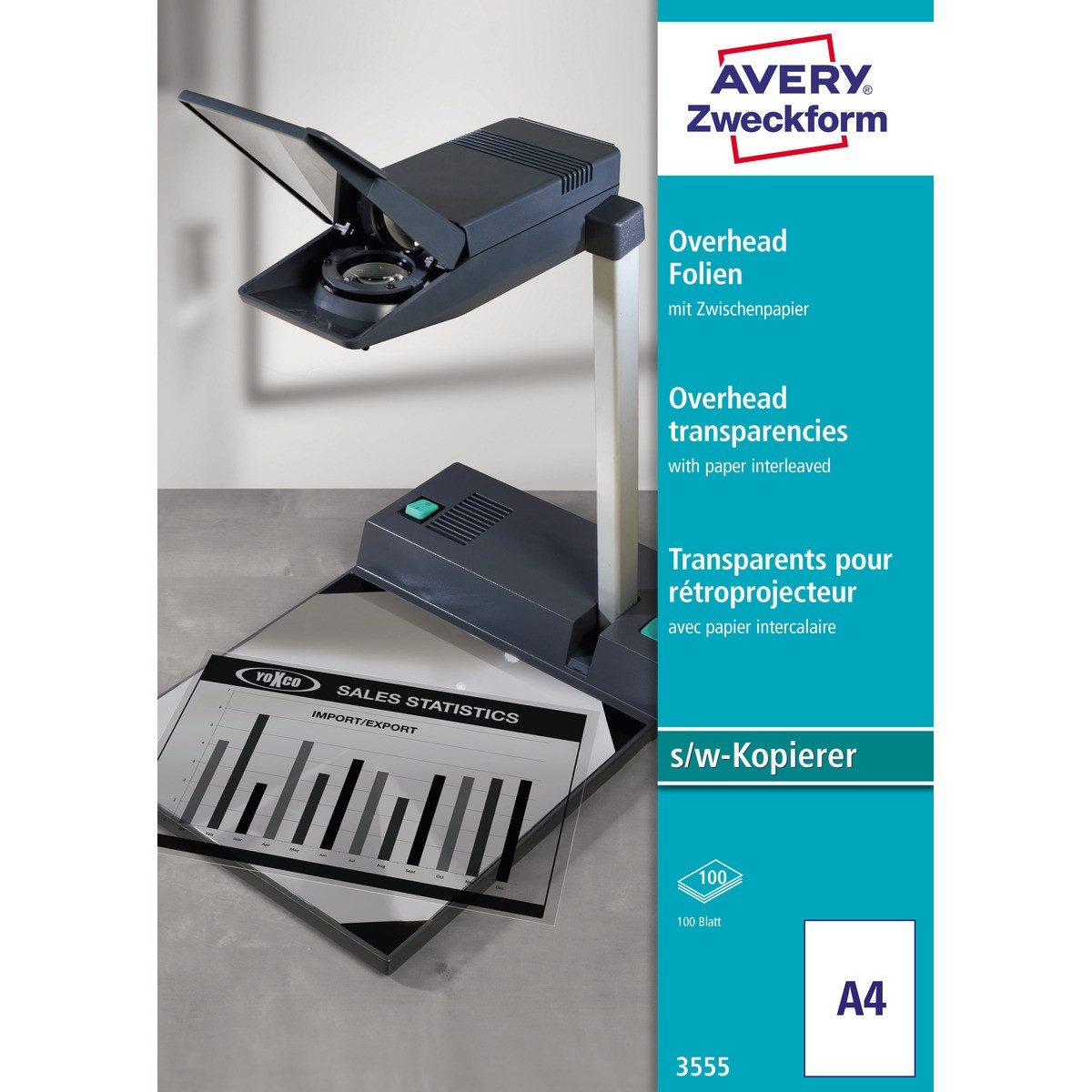 Avery Zweckform Transparentpapier AVERY Zweckform Overheadfolien Kopierer s/w transparent DIN A4 100