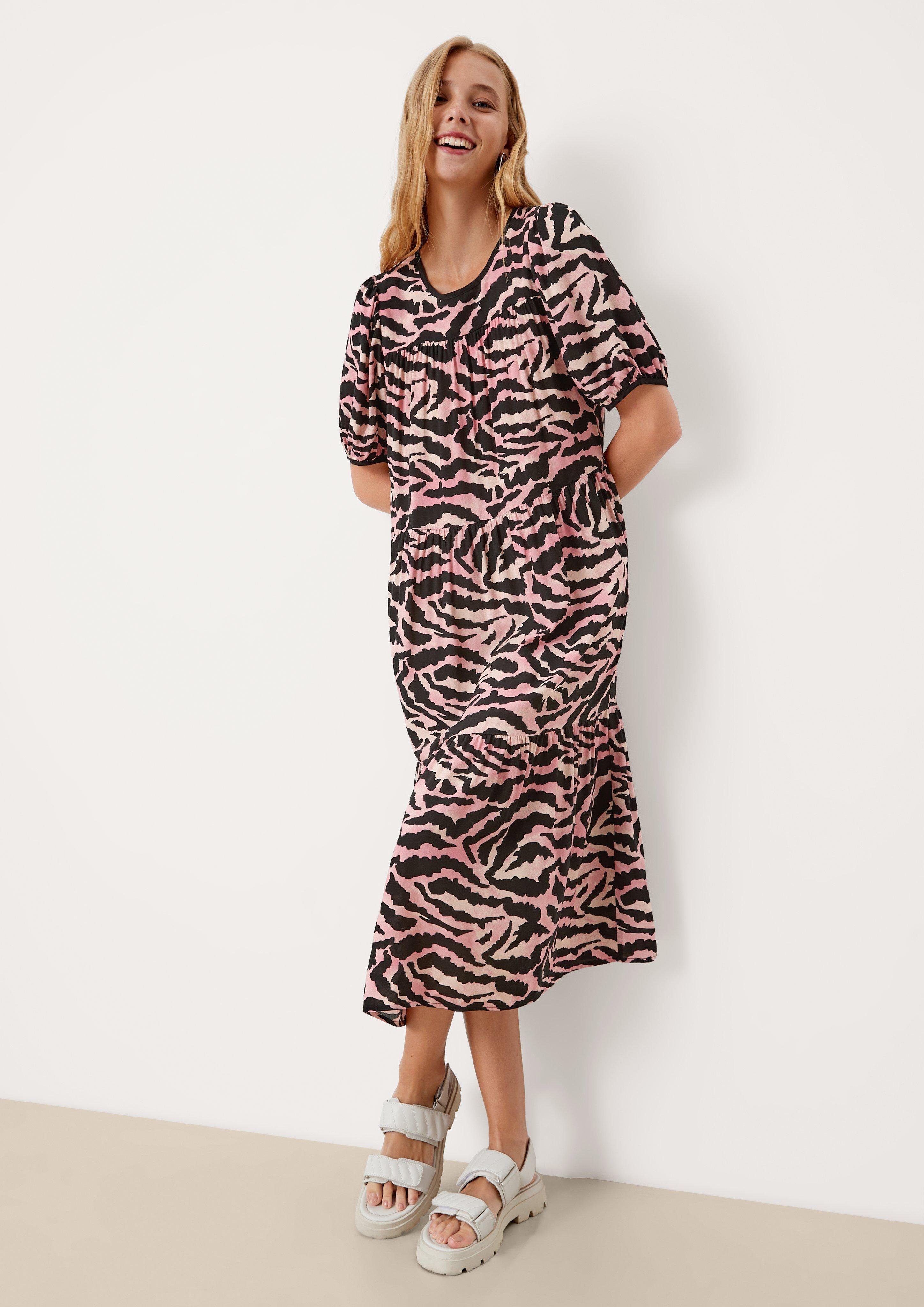 Volants, Cut Animalprint mit Maxikleid Stufenkleid schwarz Out QS