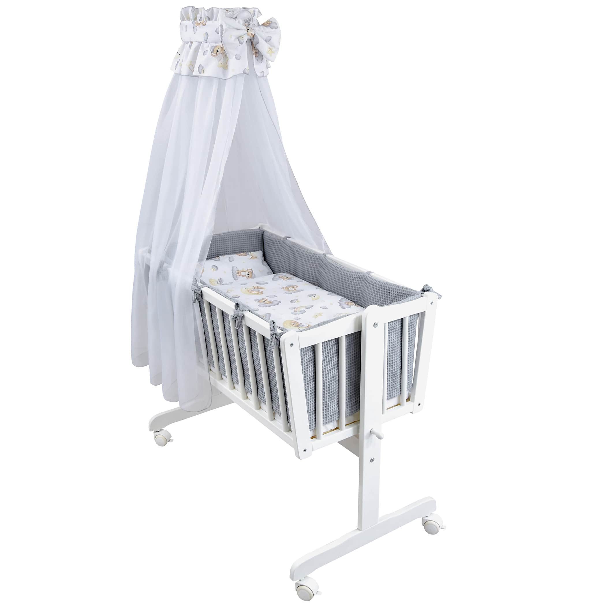 Baby-Delux Stubenbett Babywiege Komplettset, Schaukelwiege Weiß 90x40cm Komplett Bettset Wiegenset