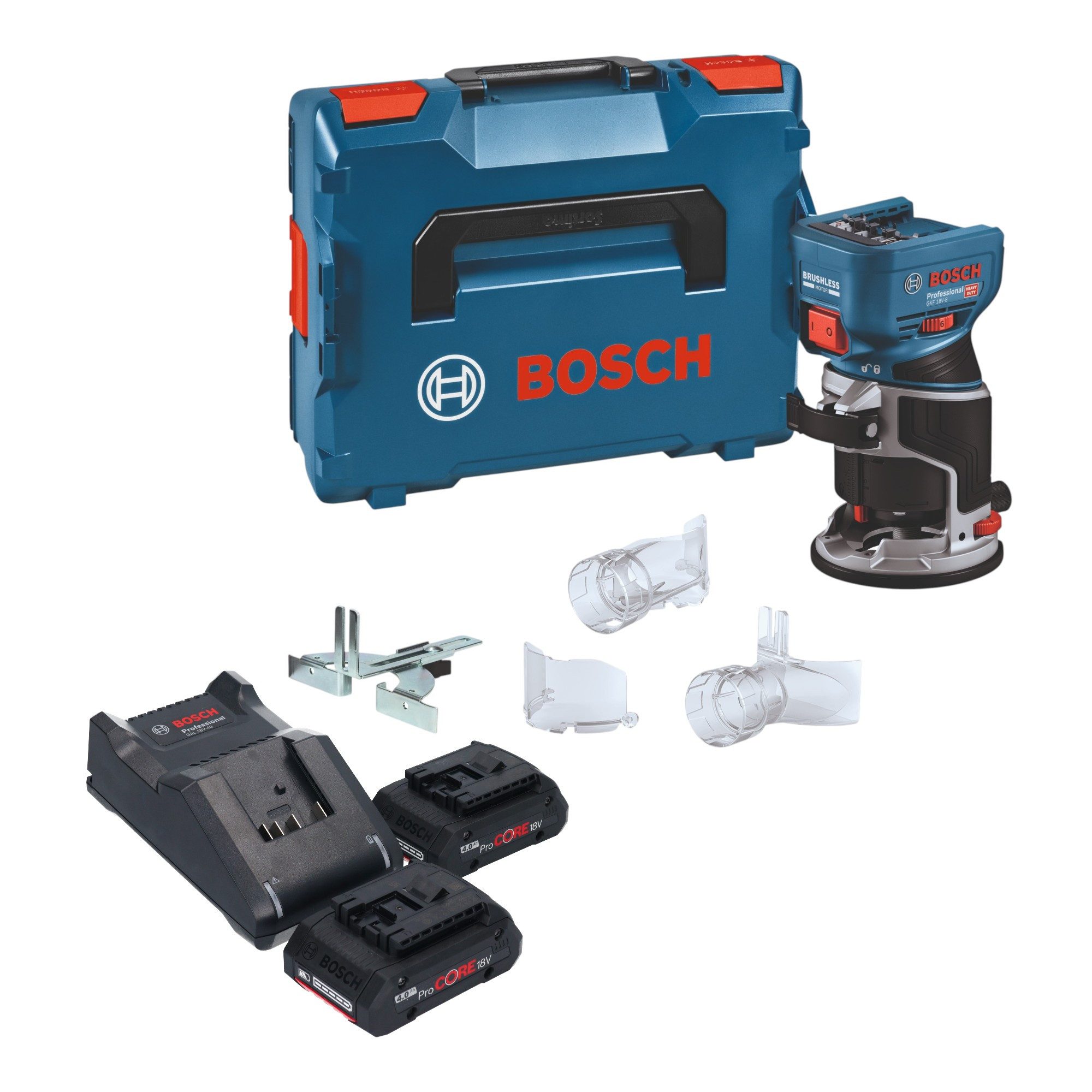 Bosch Professional Oberfräse GKF 18V-8 Professional Akku Kantenfräse 18 V 8,0 mm Brushless + 2x