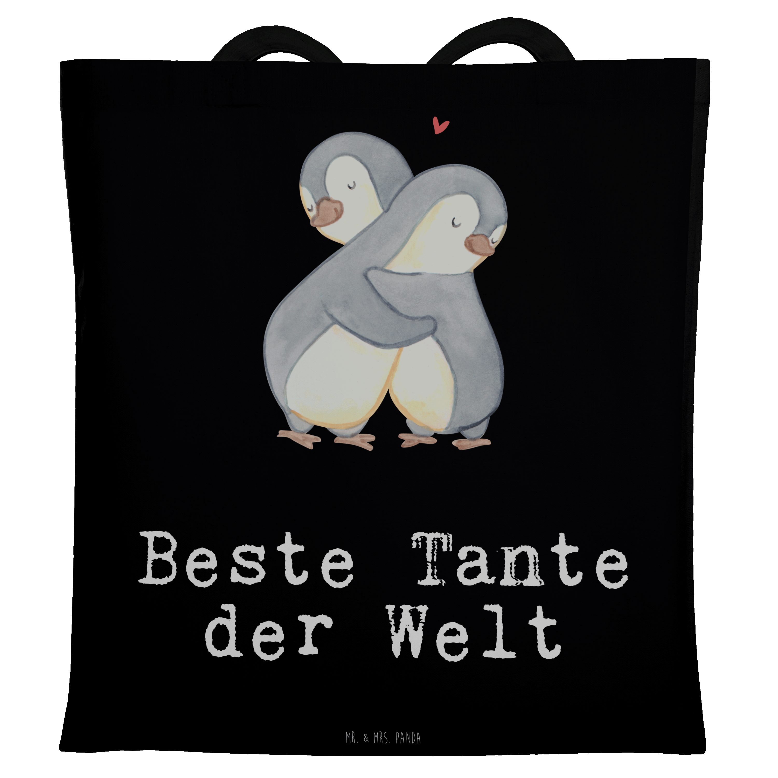 Mr. & Mrs. Panda Tragetasche Pinguin Beste Tante der Welt - Schwarz - Geschenk, Kleinigkeit, Danke (1-tlg)