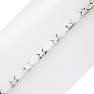 ELLAWIL Armband Klassisches Basic Gliederarmband aus Edelstahl und Keramik Weiß/Silber (Armbandlänge 20 cm, Edelstahl/Keramik), inklusive Geschenkschachtel