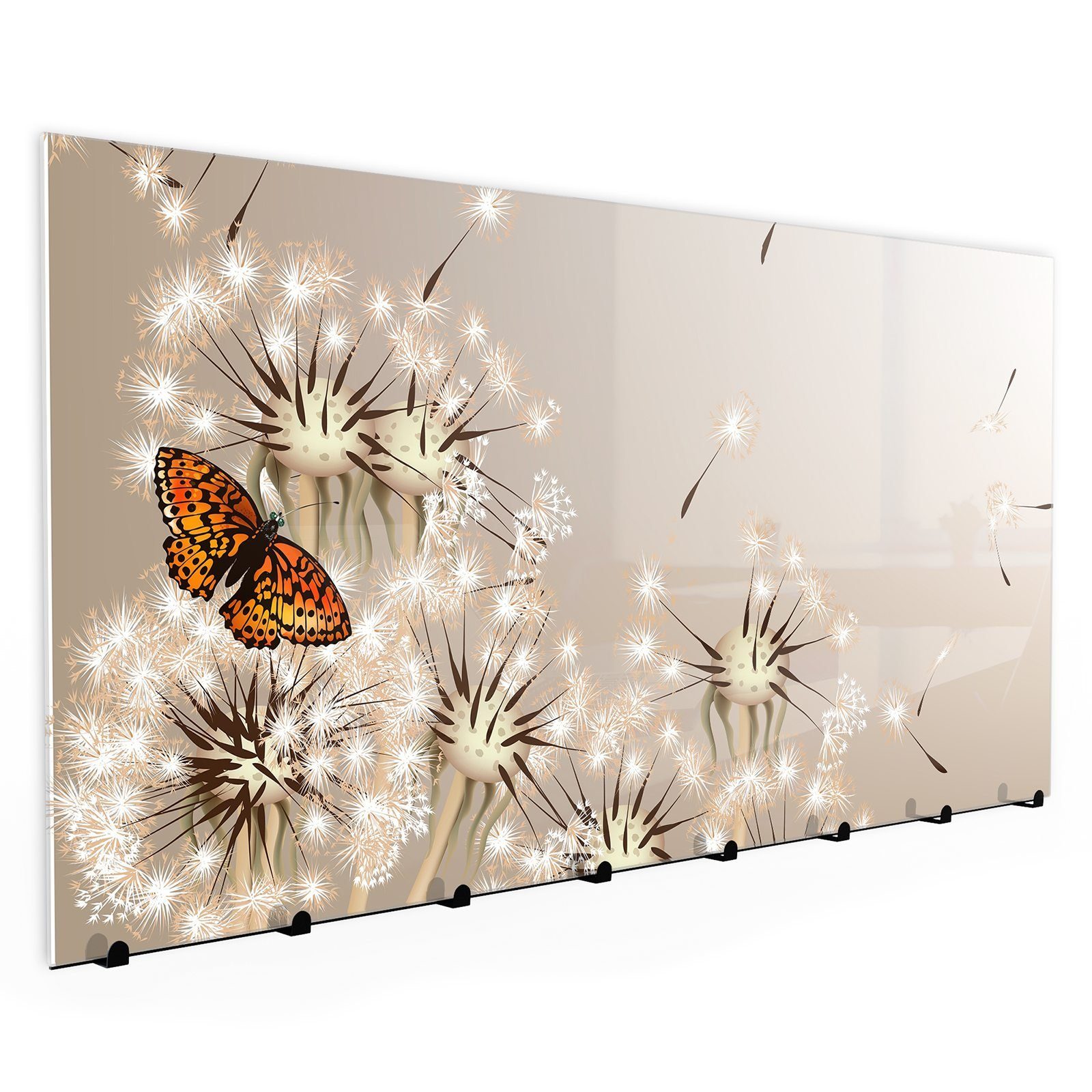 Primedeco Garderobenpaneel Magnetwand und Memoboard aus Glas Löwenzahn und  Schmetterling