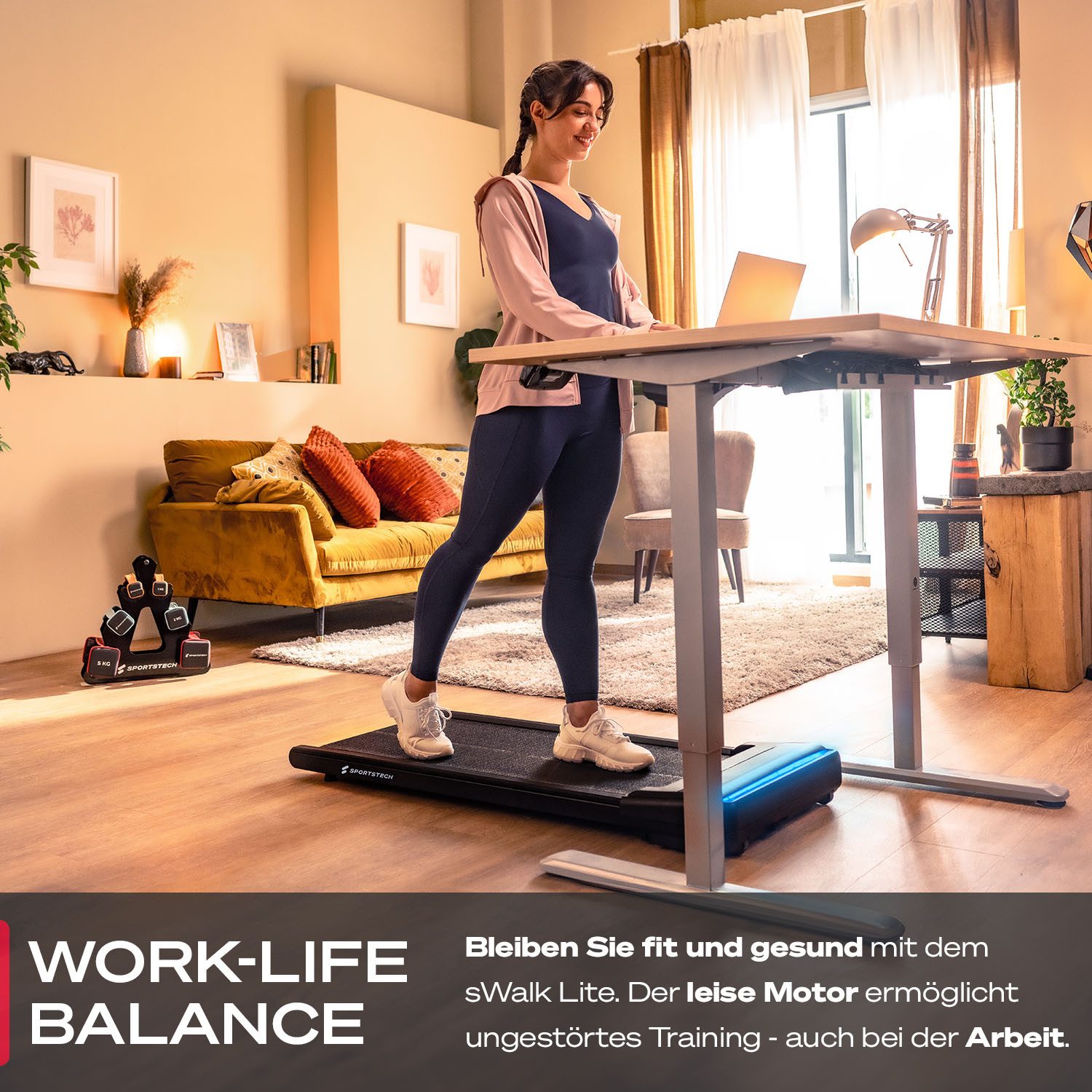Sportstech Laufband sWalk Lite, leises Walking Pad bis 6km/h und 6% Steigung