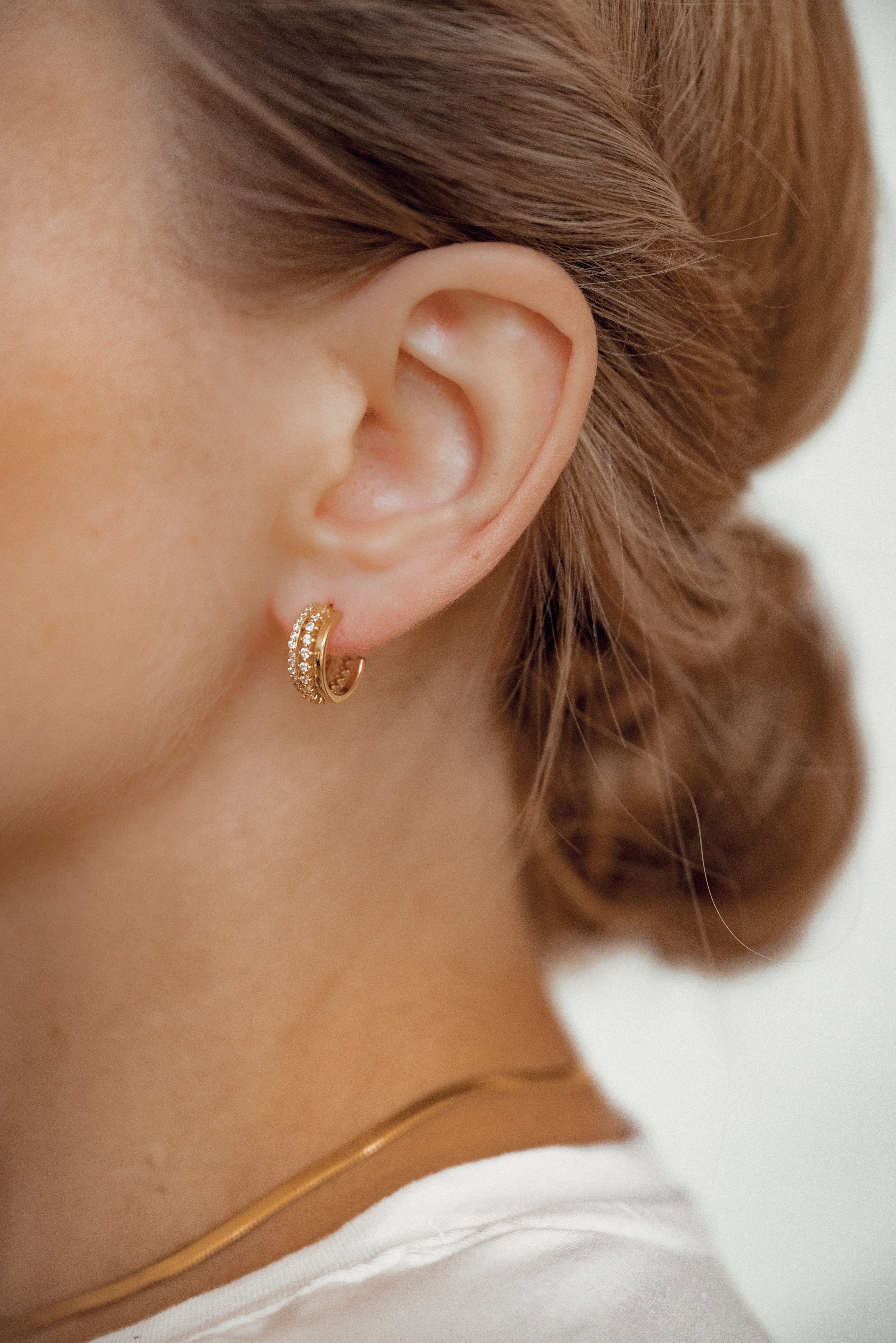 Hey Happiness Paar Ohrstecker Silber Dreifach Kristalle schick, Creolen 18K günstig online kaufen