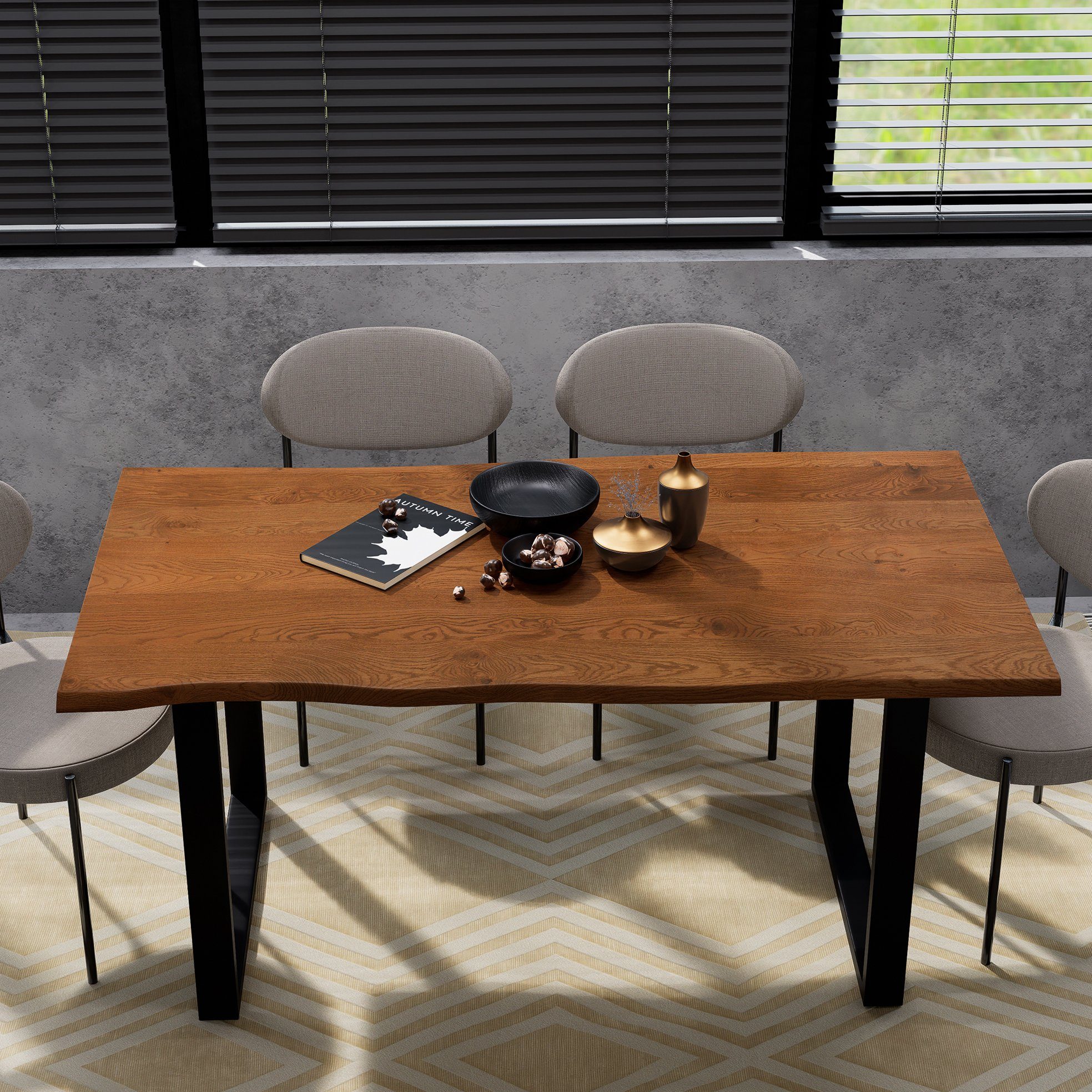 (Platte Baumkantentisch wählbar), Liadomo schwarz natürlicher nuss Akazie mit Gestell Platte Isa Massivholz, | 26mm Baumkante, und Metallfüße