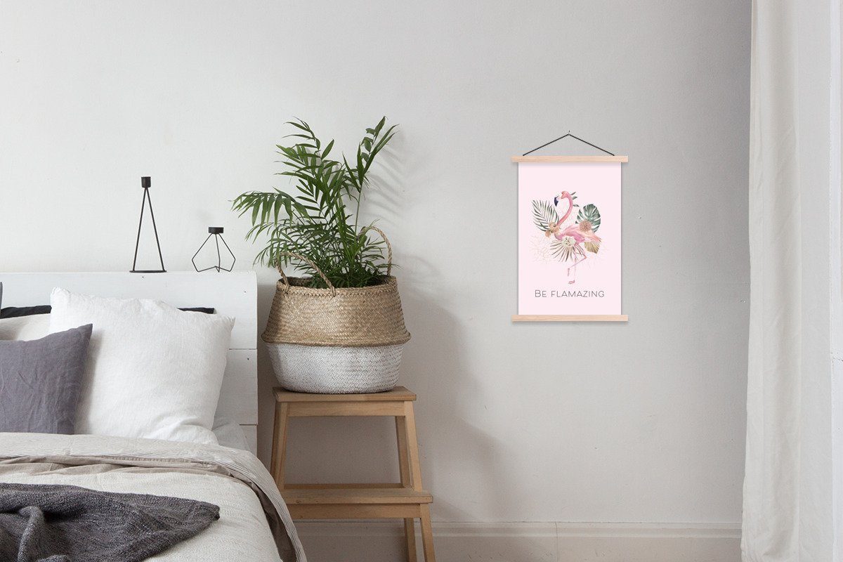 Textilposter Wohnzimmer, für St), Flamingo Bilderleiste, MuchoWow Blumen Poster - - Magnetisch Posterleiste, (1 Zitate,