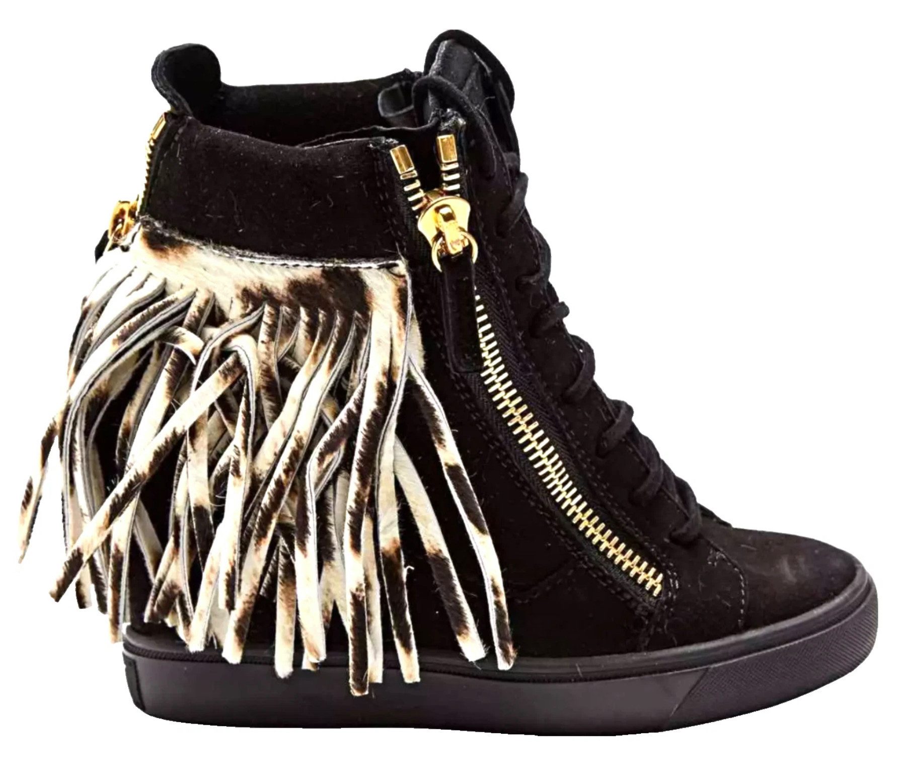GIUSEPPE ZANOTTI DESIGN Lorenz Fringe Sneaker Schuhe Ponyfell Wildleder Limited Wedgesneaker Limitierte Produktion – seltene Sammlerstück
