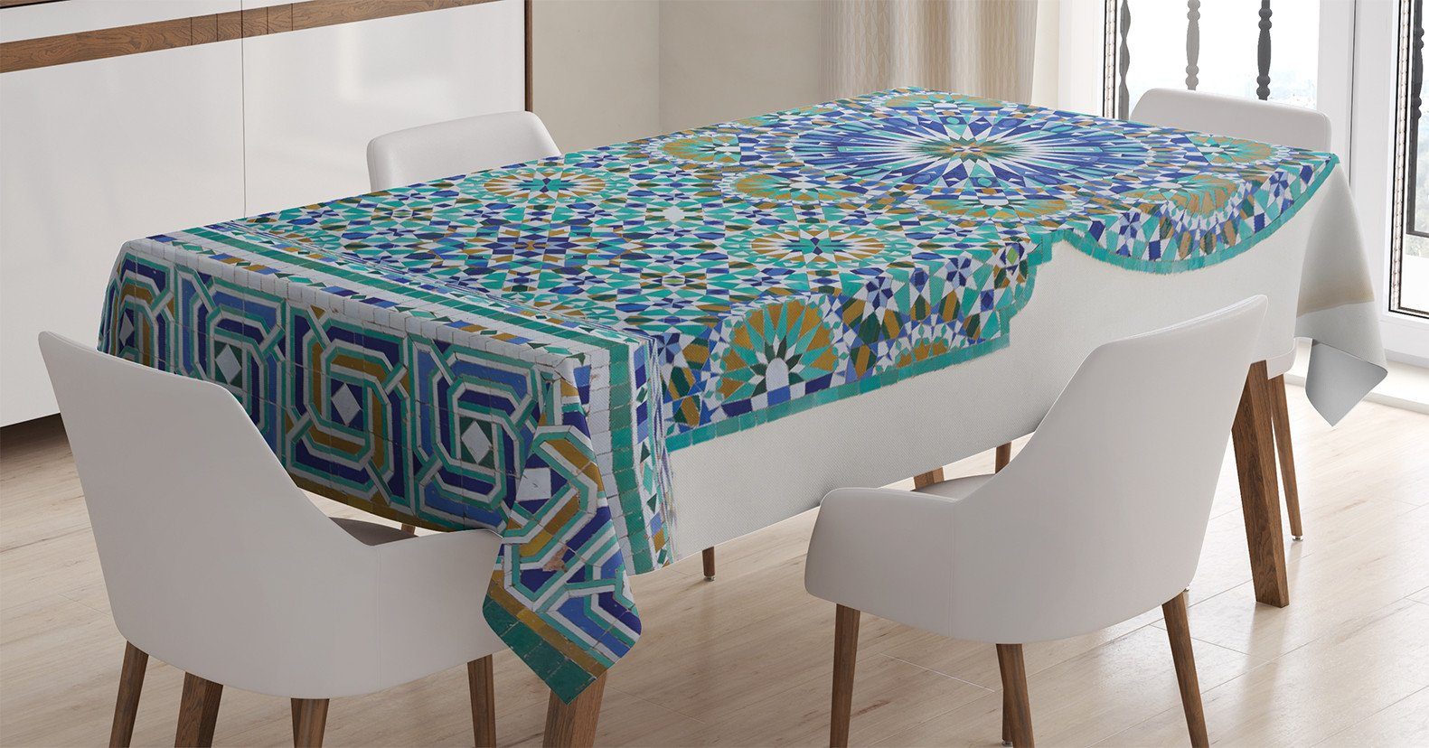 Abakuhaus Tischdecke Farbfest Waschbar Für den Außen Bereich geeignet Klare Farben, marokkanisch Eastern-Keramik-Fliese