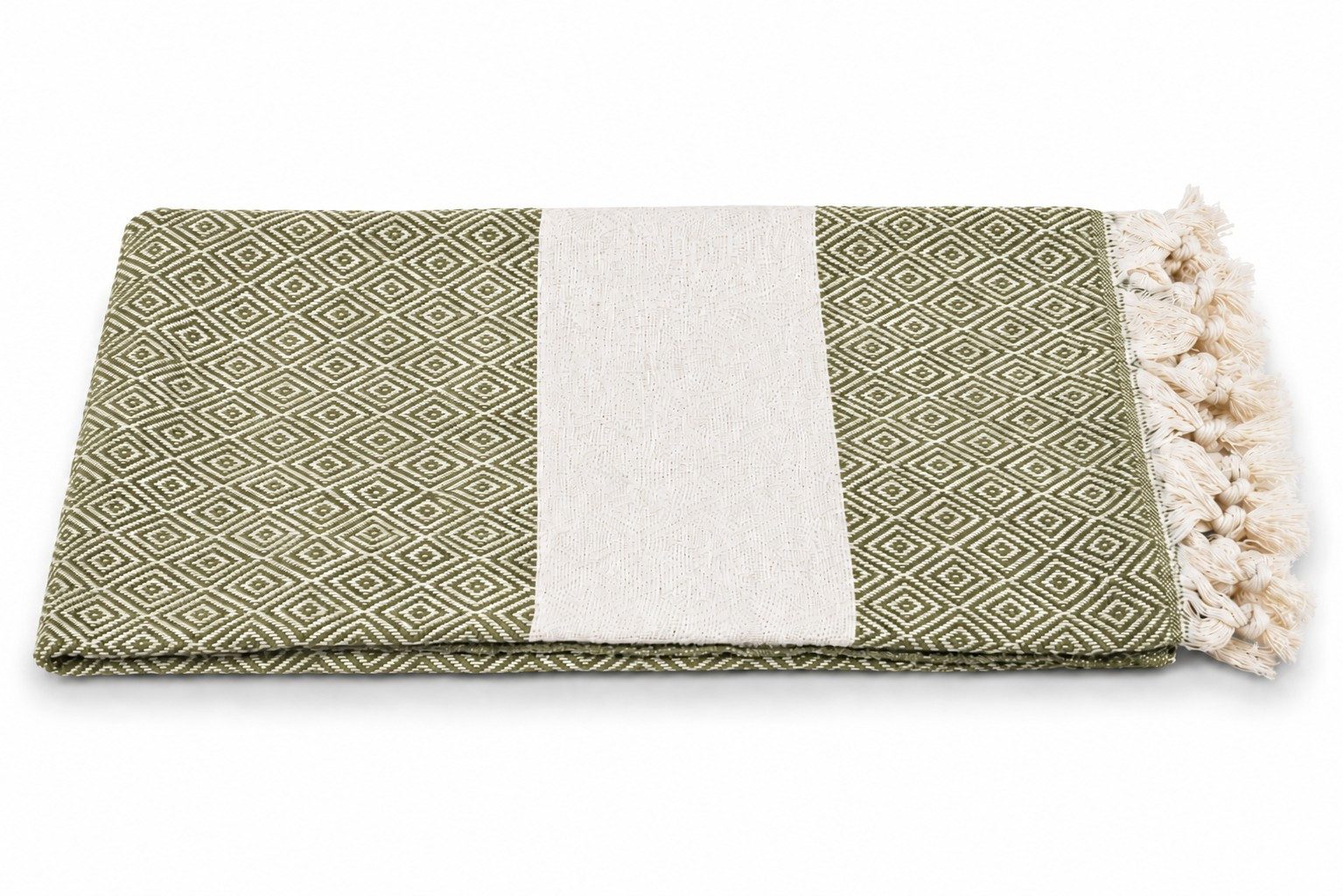 my Hamam Hamamtücher Pestemal Hamamtuch olive naturbeige ca. 100x180 cm "Diamant", (1-St), mit schönen Fransen, saugstark und weich