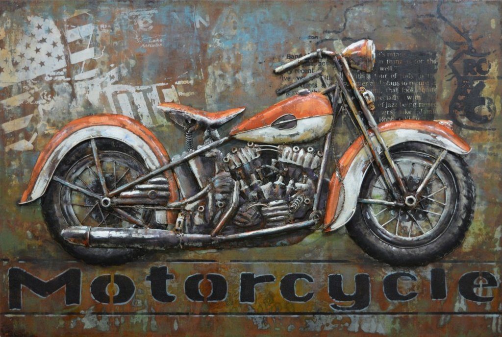 IDYL Metallbild mit 3D-Effekt "Motorrad" - 120 x 80 x 3 cm - Nr. 1400
