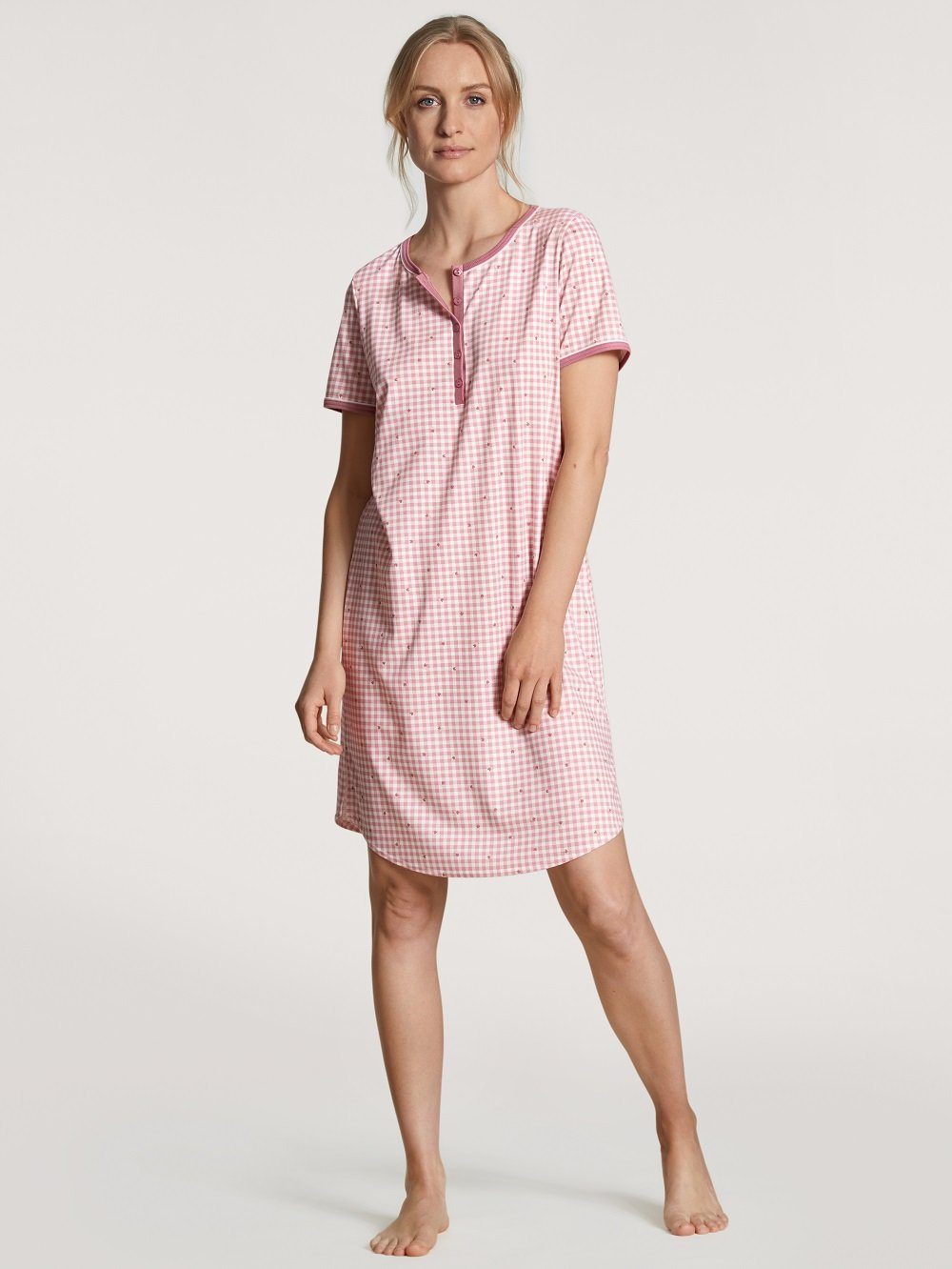 CALIDA Nachthemd Calida Kurzarm Nachthemd (1 1 Stück, 1-tlg., rosa Karomuster Stück) 30385