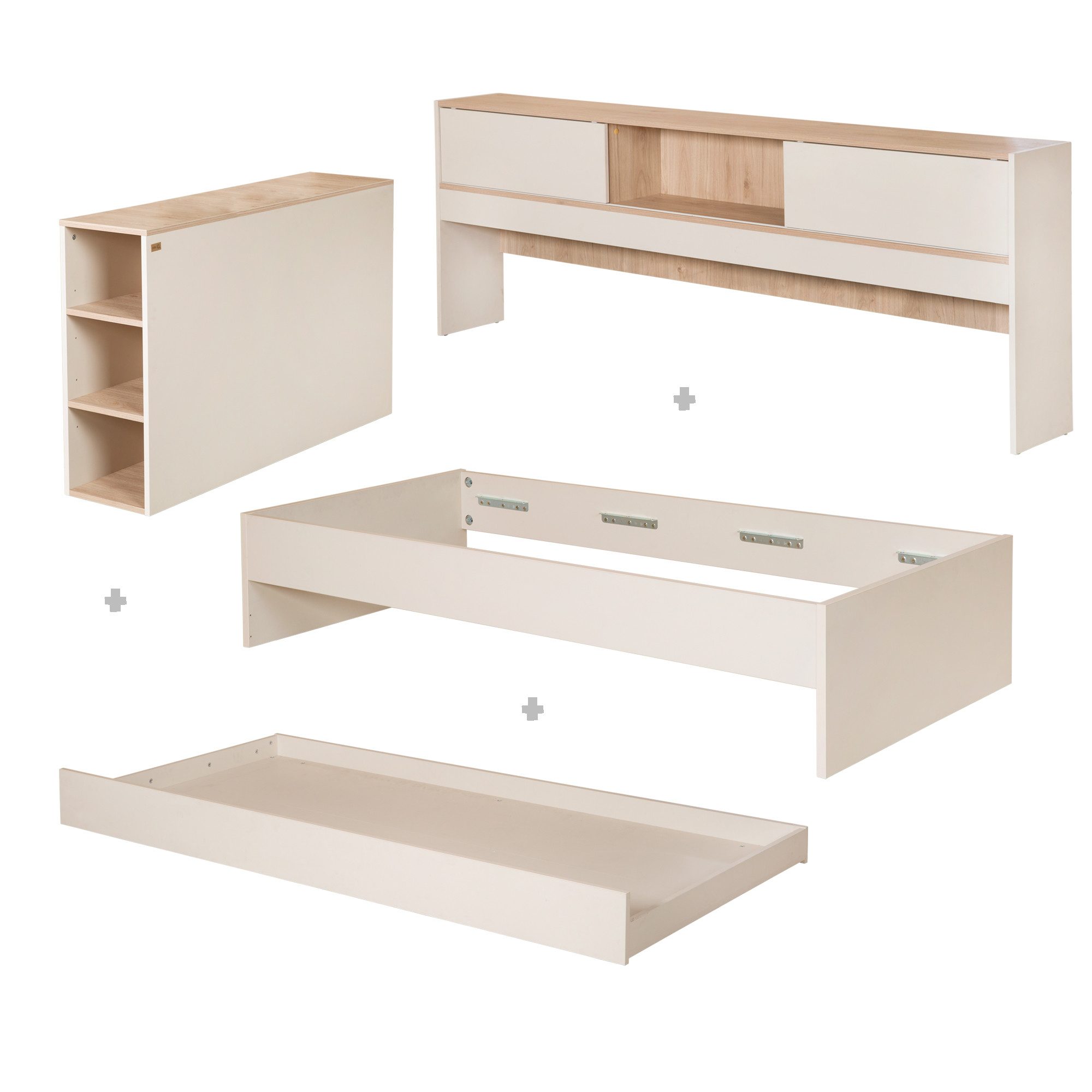 roba® Kinderbett Elis 90 x 200 cm - Jugendbett mit viel Stauraum - Holz - Cashmere (4-tlg., Kinderbett, Schubkasten, Seitenregal, Kopfregal), Stauraumbett in modernem Skandi Design - ab ca. 6 Jahren