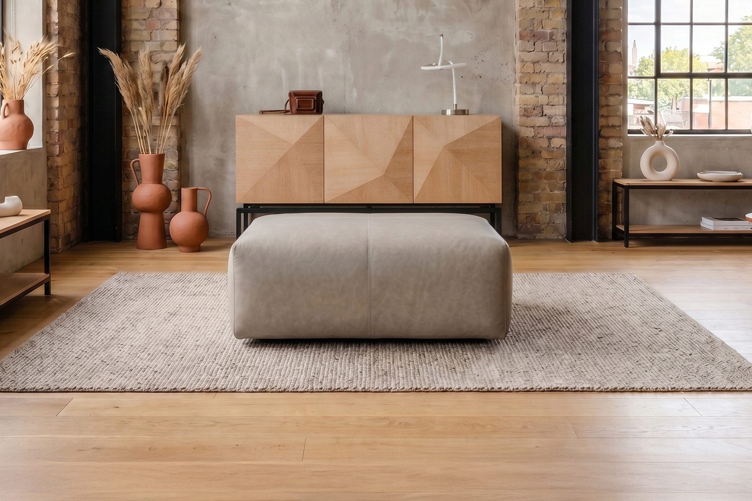 KAWOLA Hocker CELESTE Leder - Eleganz trifft modernen Komfort, Echtleder Hocker – Luxuriös, langlebig, stilvoll kombiniert