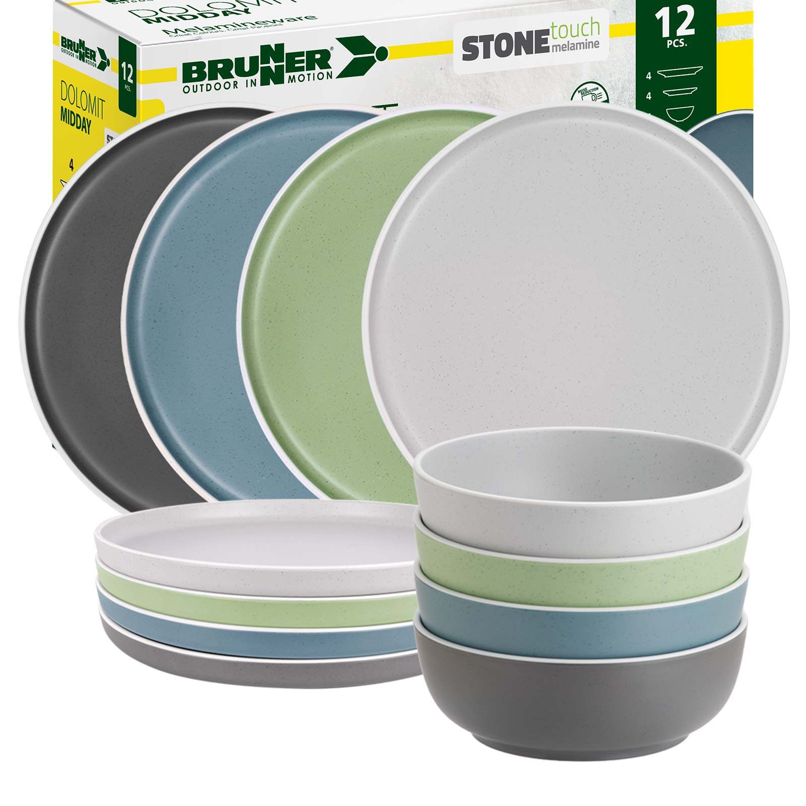 BRUNNER Geschirr-Set BRUNNER Camping Geschirrset DOLOMIT (12, 16, 36-Teile) BUNT Sortiert (12-tlg)