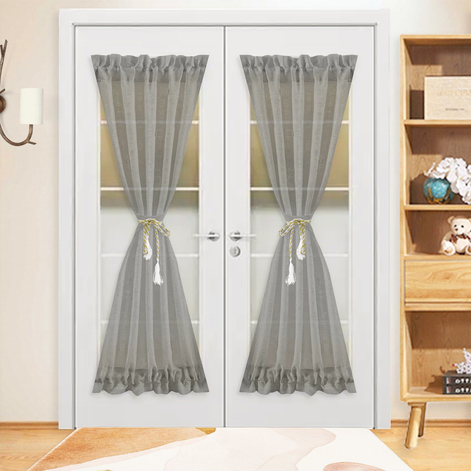 Türvorhang, HOMEIDEAS, Stangendurchzug transparent, Französische (1 St), Grau