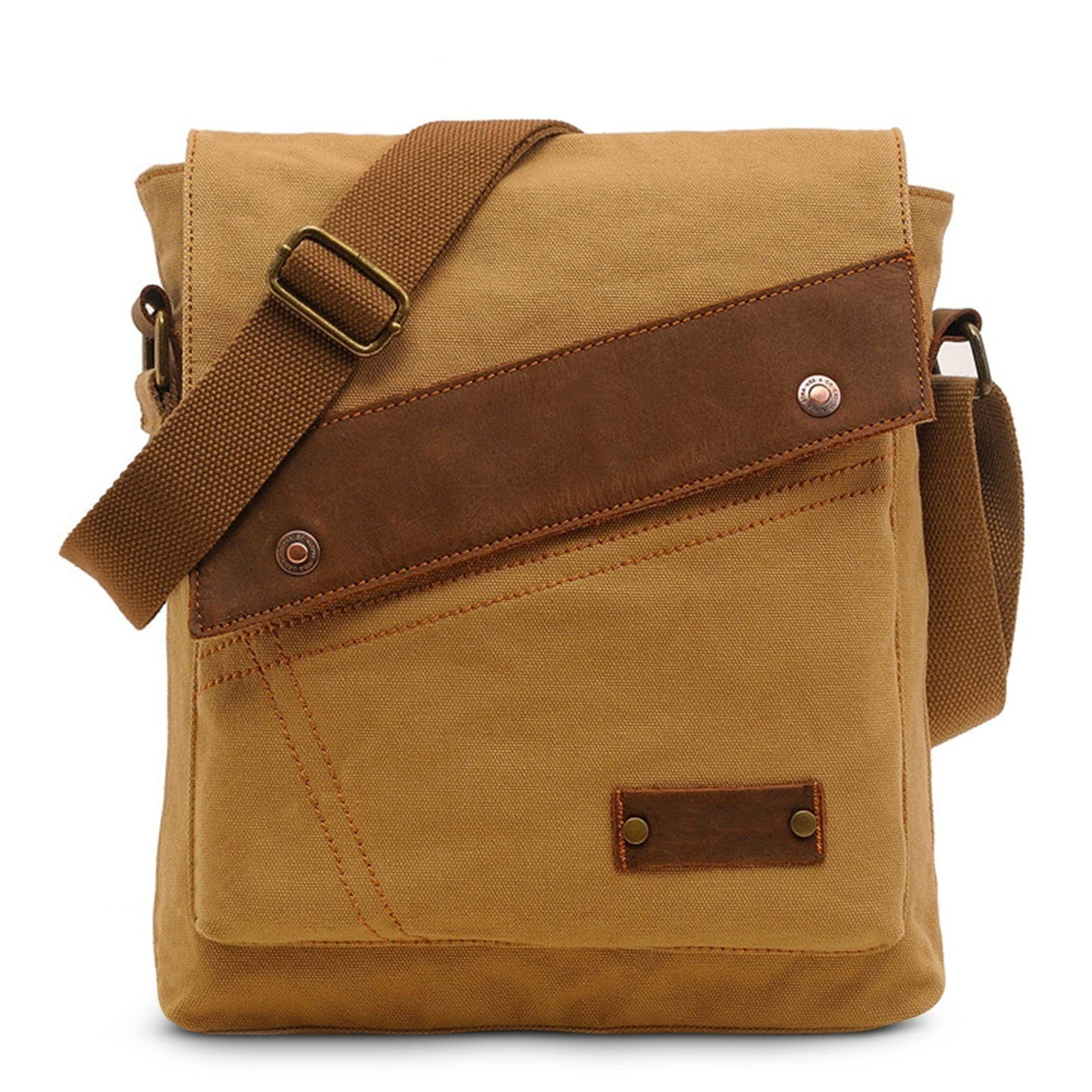 TAN.TOMI Umhängetasche Retro Herren Umhängetasche Schultertaschen Messenger Bags Arbeitstasche Kuriertasche Taschen Camping Schule Segeltuch Khaki Braun