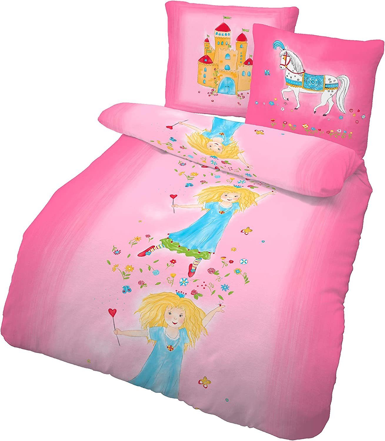 Kinderbettwäsche Biber Bettwäsche Prinzessin pink 135 x 200 cm / 80 x 80 cm Flanell