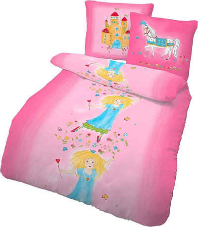 Kinderbettwäsche Biber Постельное белье Prinzessin pink 135 x 200 cm / 80 x 80 cm Flanell, KK