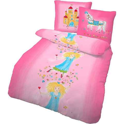 Kinderbettwäsche Biber Bettwäsche Prinzessin pink 135 x 200 cm / 80 x 80 cm Flanell, KK