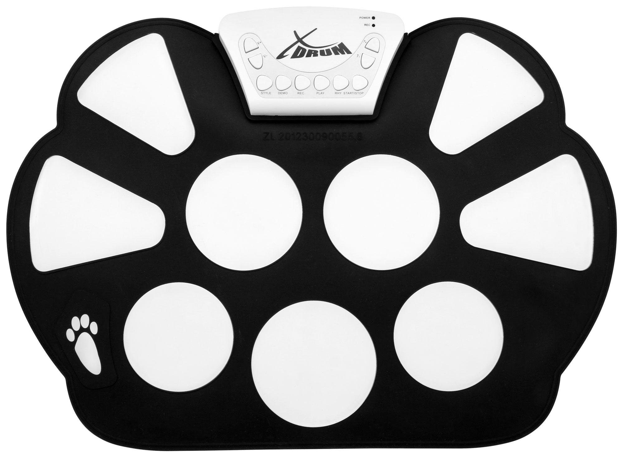 XDrum Digitales Drum Set PDP-10 Pico Roll-Drum-Pad, 10 Pads, USB, 3 Drum Sounds, 2 Pedale & Begleitrhythmen