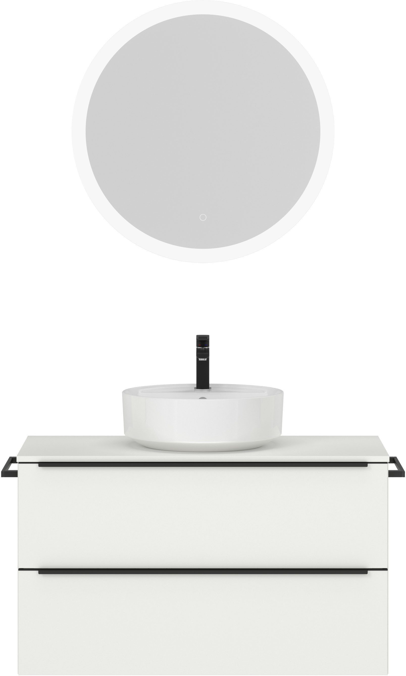 nobilia® Badmöbel-Set Alvene, (2-St., vormontiert, mit Soft-Close), inkl. Spiegel mit Touch-Sensor, in vier Breiten