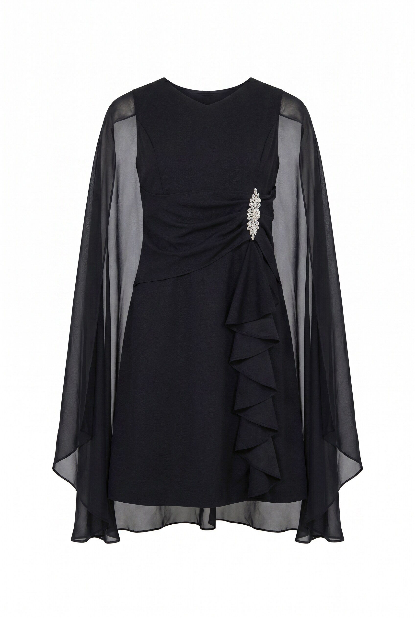 Ulla Popken Minikleid Kleid Chiffon-Cape A-Linie V-Ausschnitt ärmellos – Bild 2 von 4