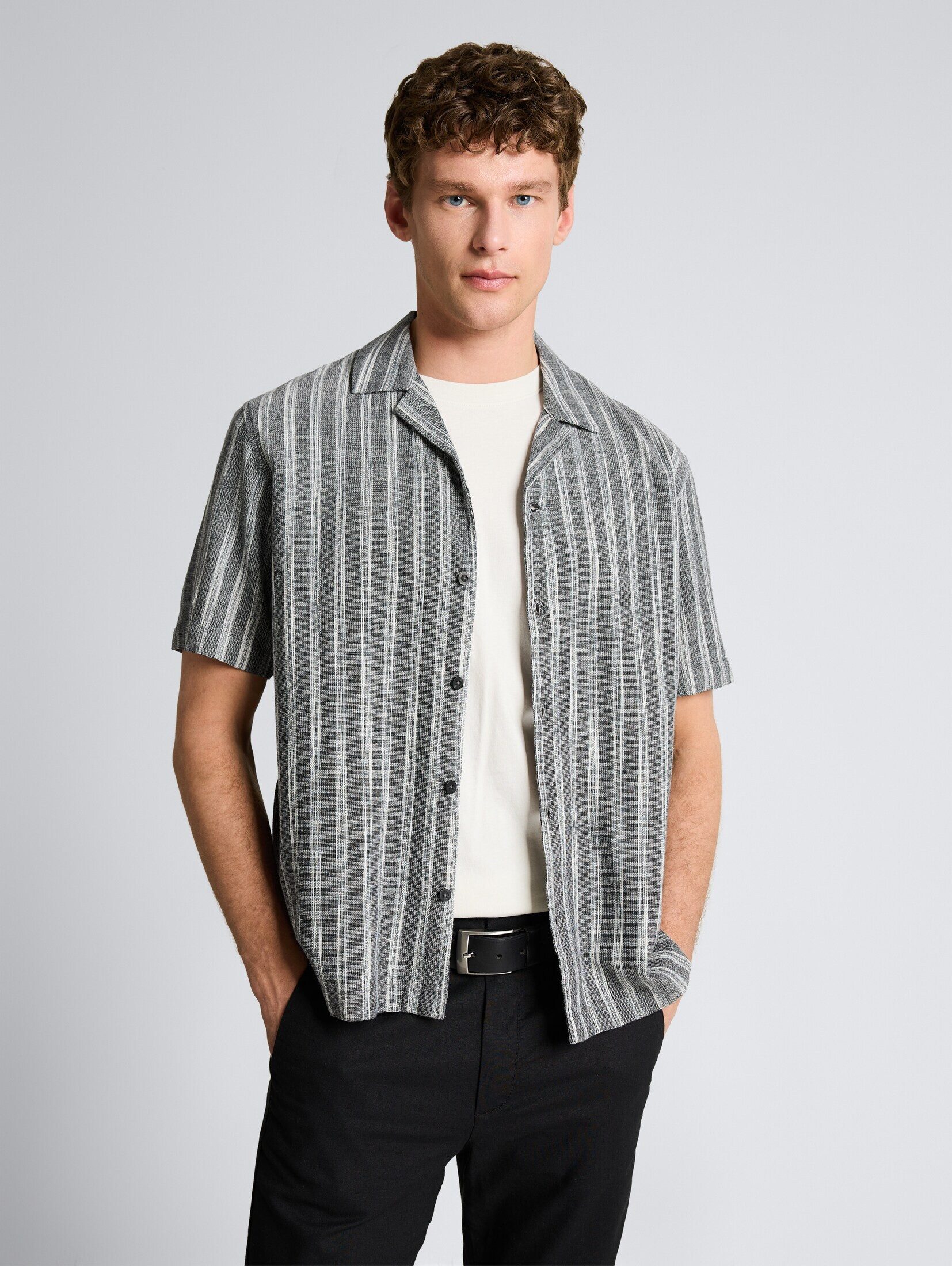 TOM TAILOR Denim Blusen & Shirts Relaxed Fit Resort Hemd mit Leinenanteil