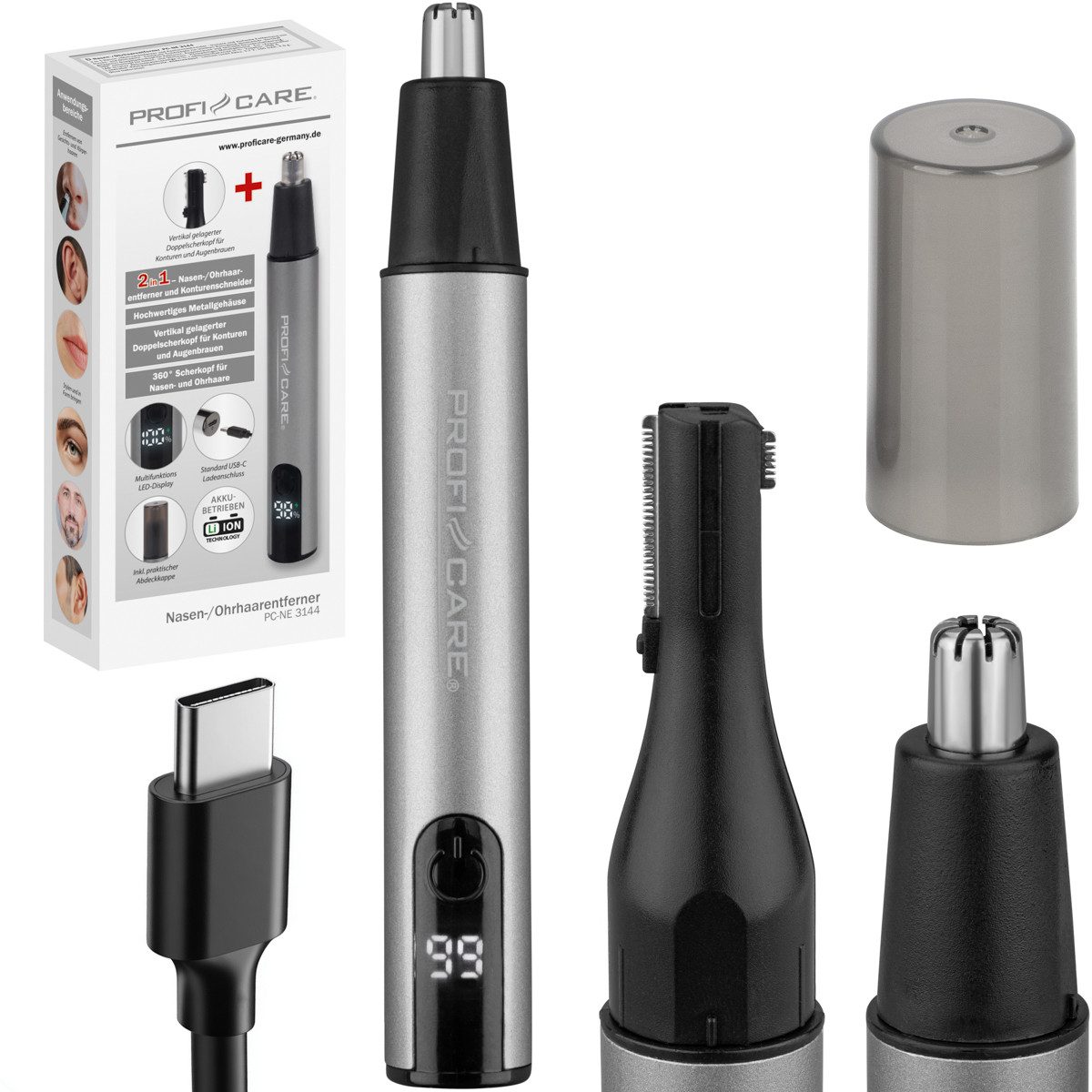 PROFI CARE Ohr- und Nasenhaarentferner PC-NE 3144, grau