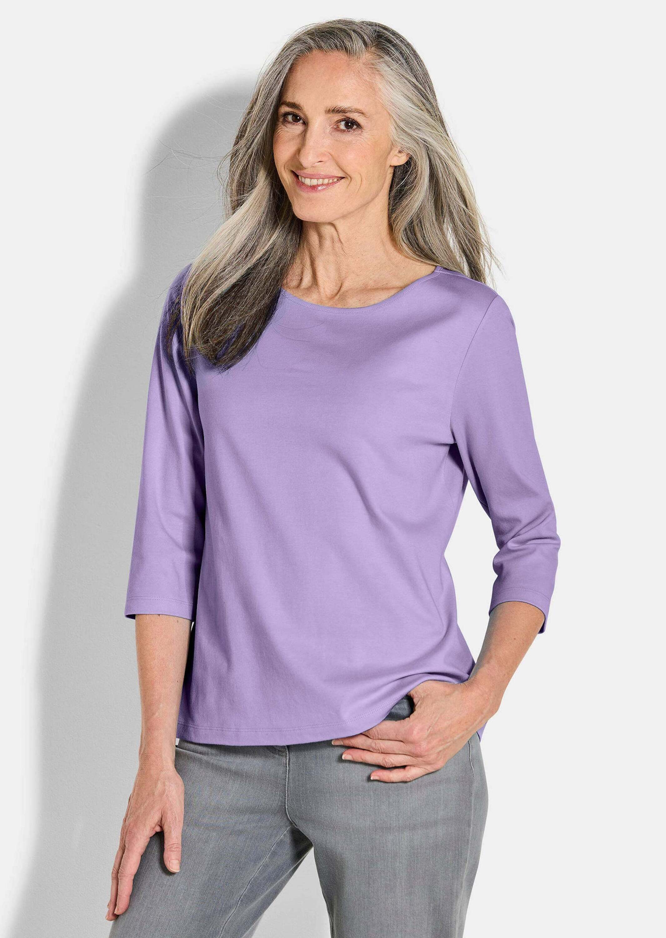 Print-Shirt Kurzgröße: Basic Shirt mit U-Boot-Ausschnitt