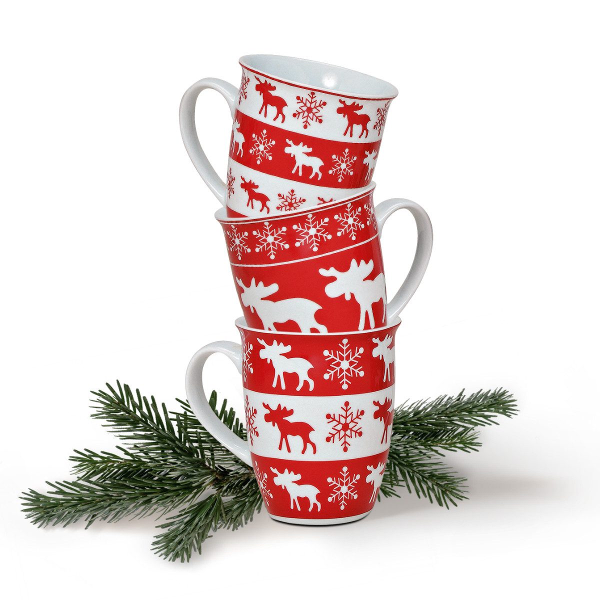 Tasse Weihnachtstassen 36er Set Skandi Elche gestreift Kaffeetassen