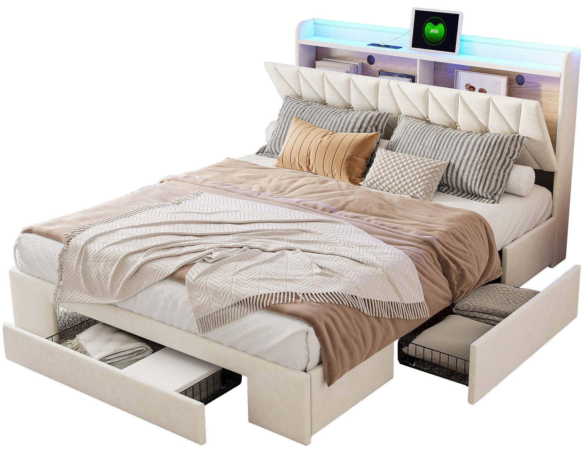 FUROKOY Polsterbett Polsterbett mit Ladefunktion, Stauraumbett, günstig online kaufen
