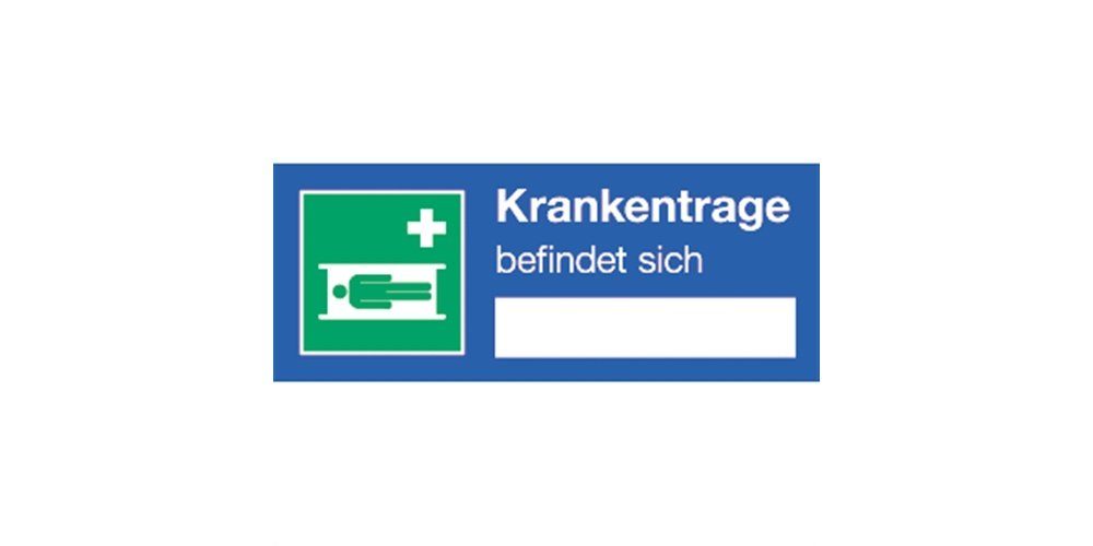 Hinweisschild Krankentrage befindet sich, Kombischild, ISO 7010