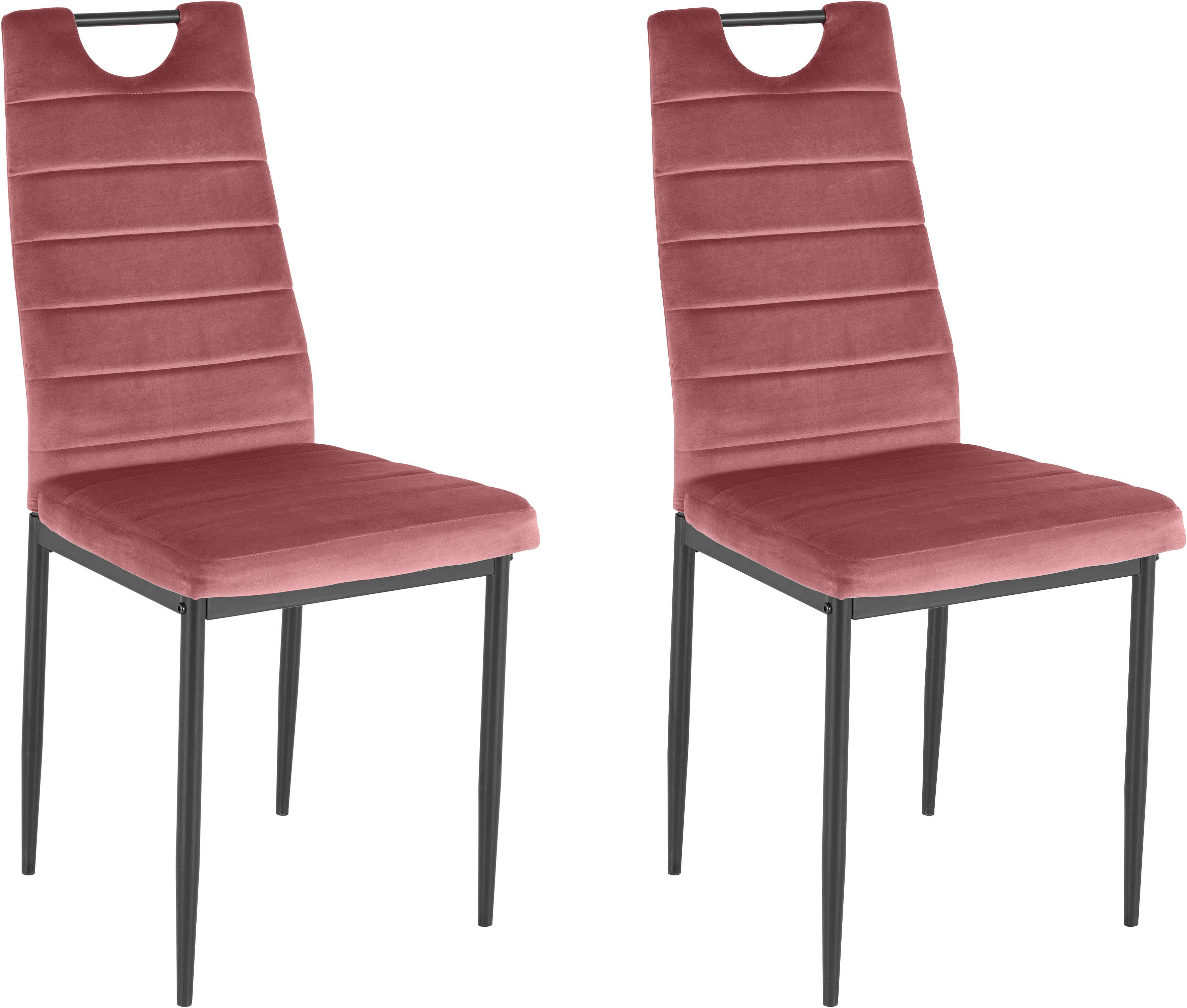 INOSIGN Esszimmerstuhl (Set, 2 St), (2 oder 4 Stück) mit Samtbezug, Rückenlehne mit Griff zum Zurückziehen Rosa | Rosa | Stühle