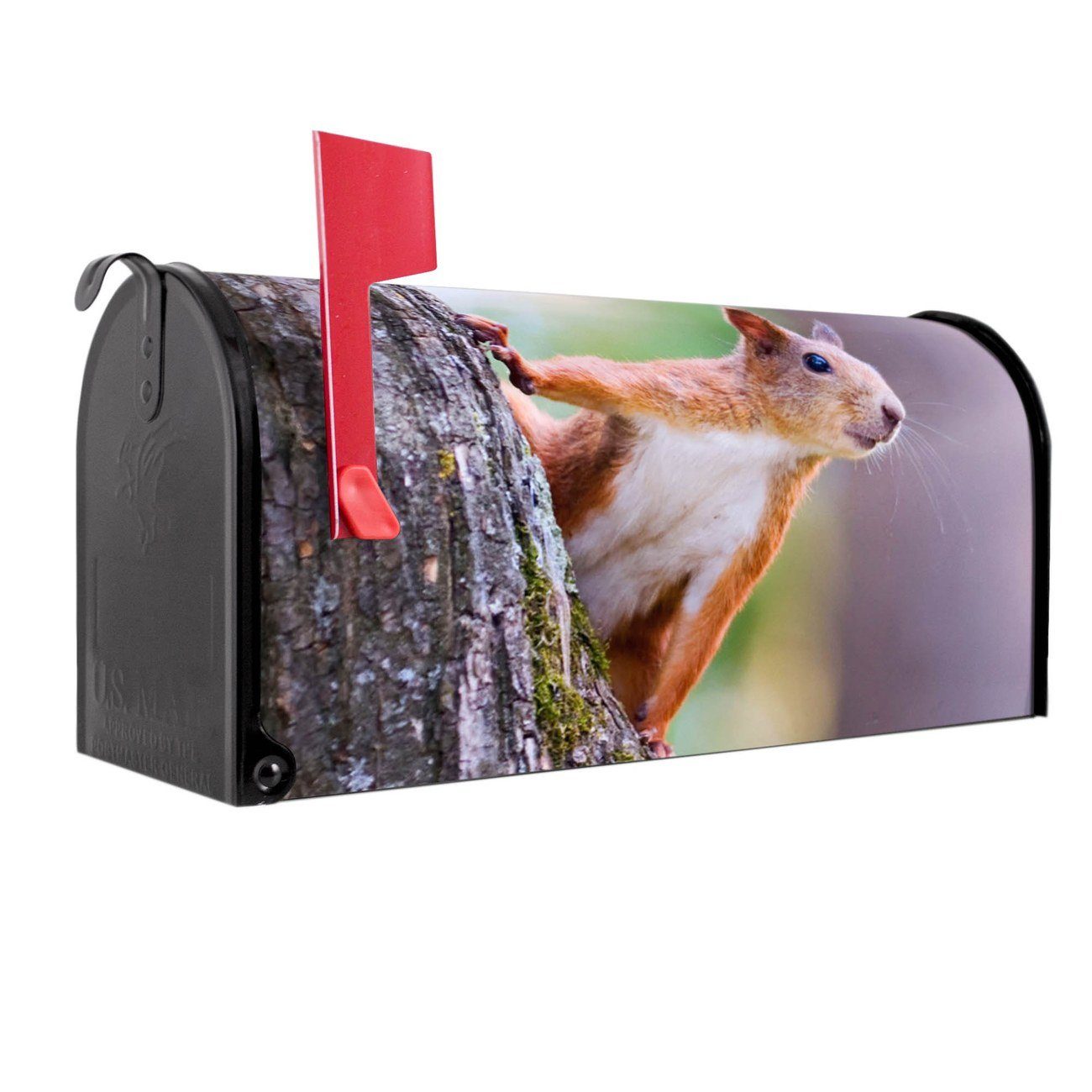banjado Amerikanischer Briefkasten Mailbox Eichhörnchen (Amerikanischer Briefkasten, original aus Mississippi USA), 22 x 17 x 51 cm schwarz