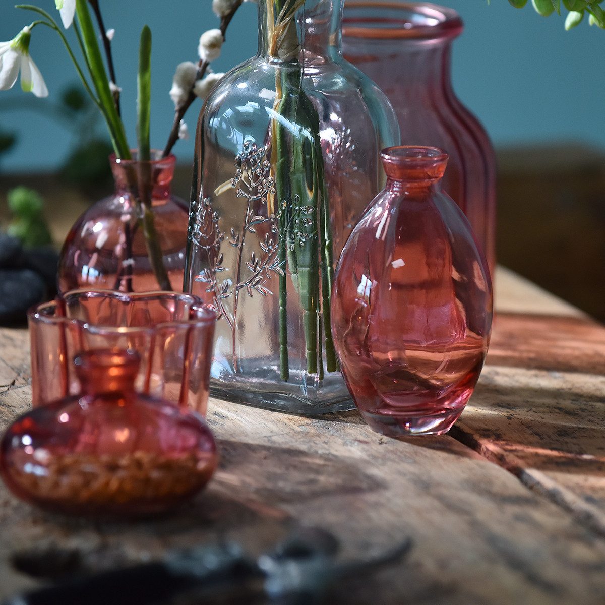 Florists Products Tischvase Rosa bauchige Minivasen Glas Ø7cm H12cm Set 6 Stück Deco Deko